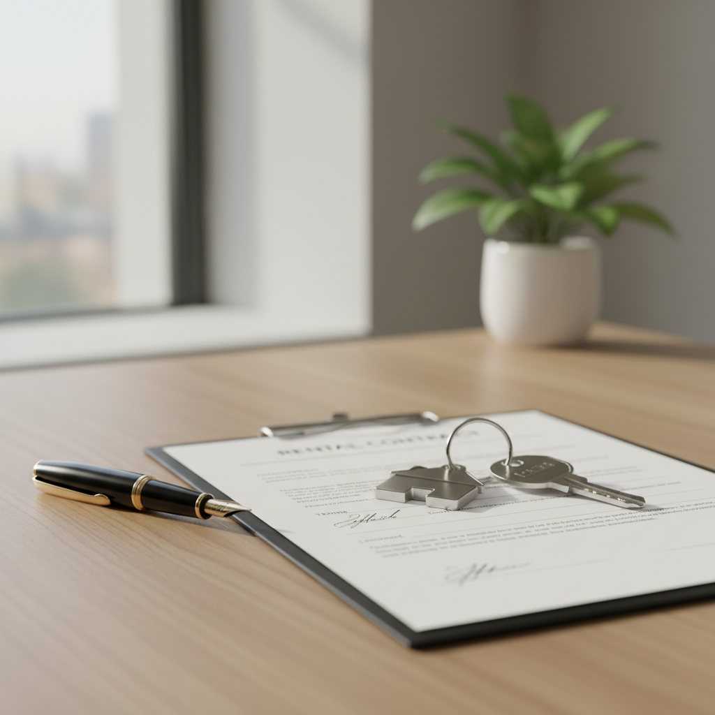 Ondertekend huurcontract met sleutels en vulpen op een modern bureau