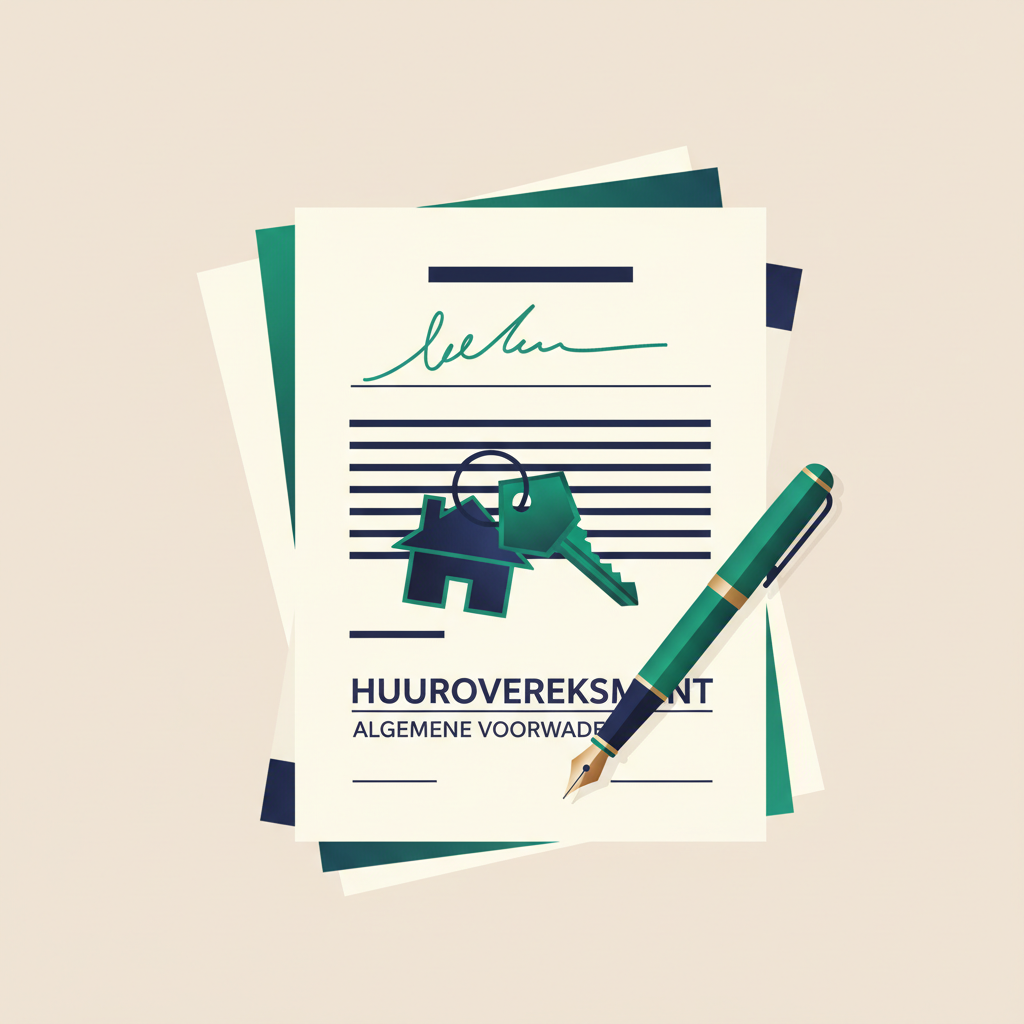 Huurcontract met handtekening, sleutels en pen op modern bureau