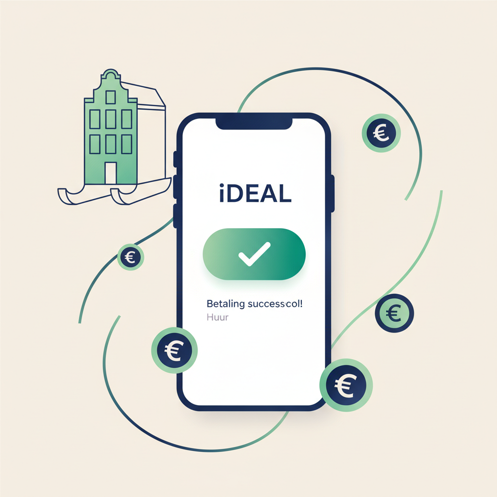 Smartphone met succesvolle iDEAL-betaling en Nederlands grachtenpand